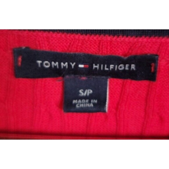 Tommy Hilfiger Women's Red Solid V Neck Cable Knit Sweater Sz S Preppy Classic - Picture 5 of 6